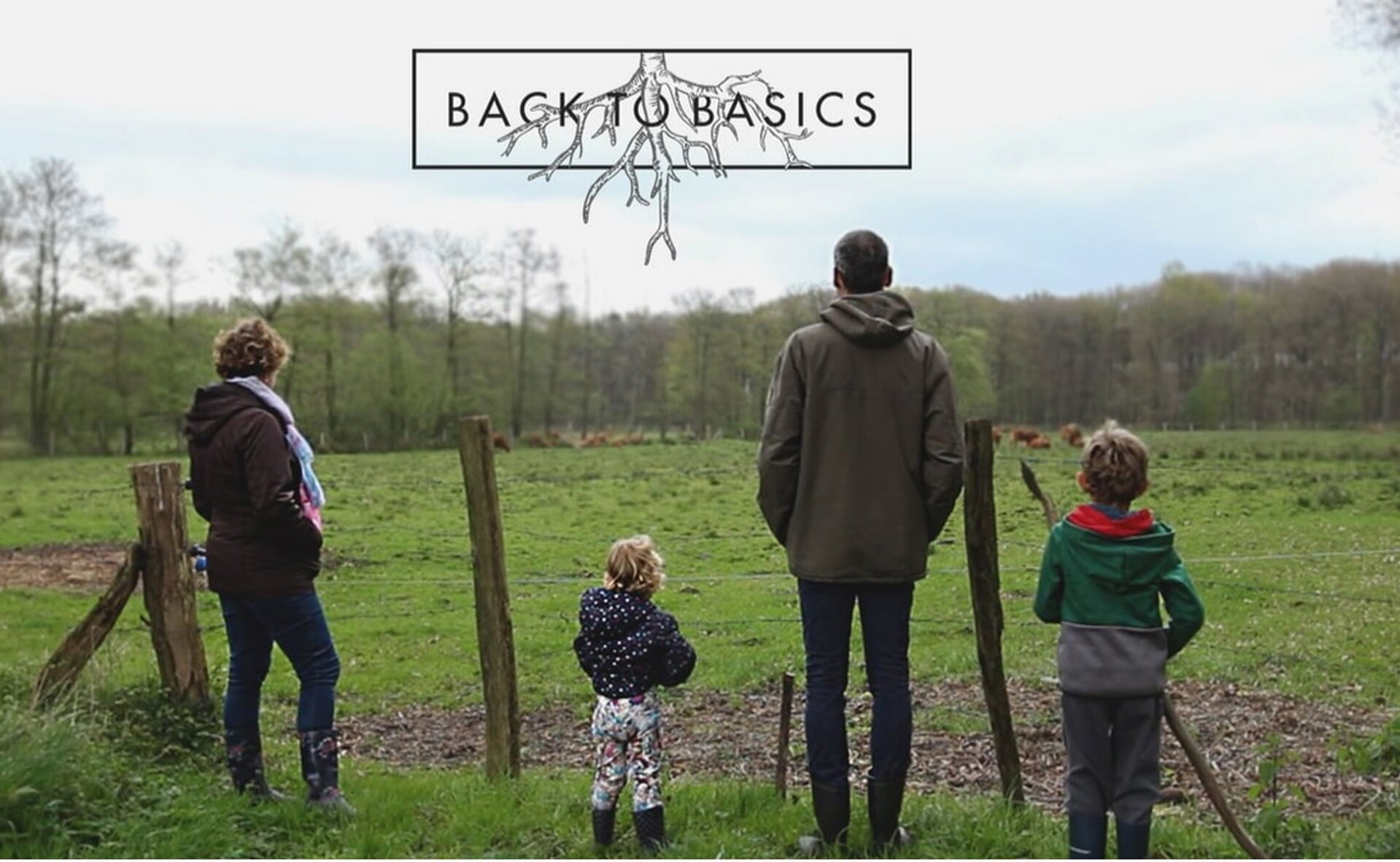 De foto van Back to Basics met daarop familie Van den Braak op het terrein van Herenboeren Wilhelminapark.