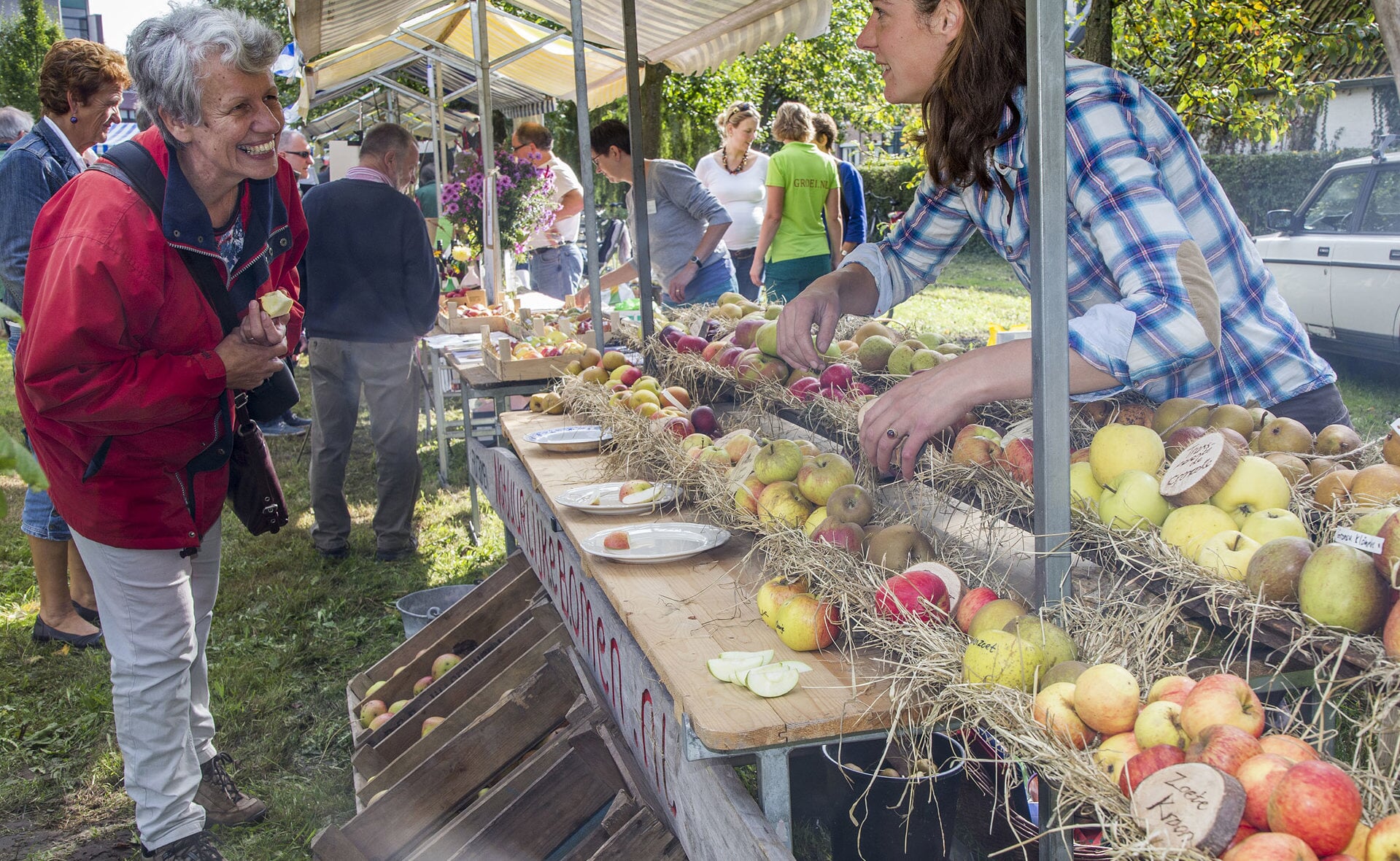 De jaarlijkse markt en appelproeverij in de oude boomgaard achter het Hofje heet voortaan Festijn Indenhof. (Foto: Peter de Koning, 2015).