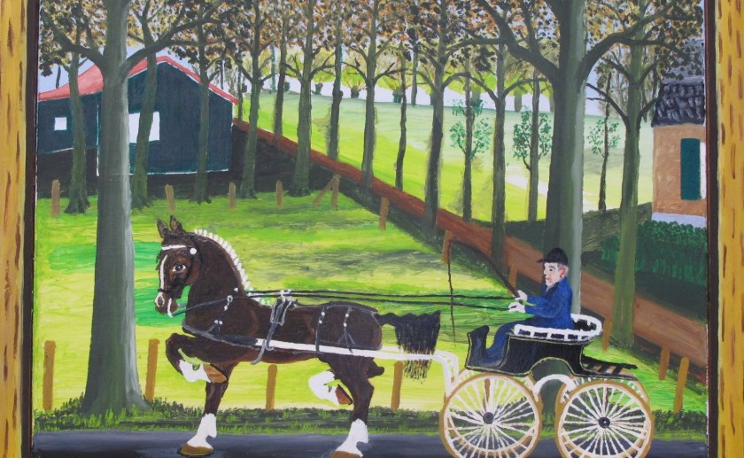 Schilderij ‘Uit Rijden’ van boer en schilder Janus Bressers uit Liempde, horend tot de stroming van naïeve kunst (foto MUBO).