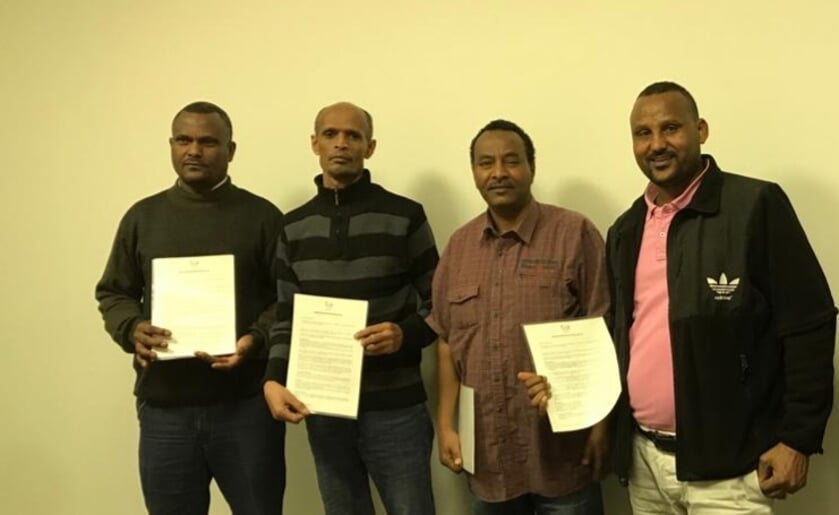 Op de foto van links naar rechts: Tesfalem, Azmera, Tsegay en Hagos.