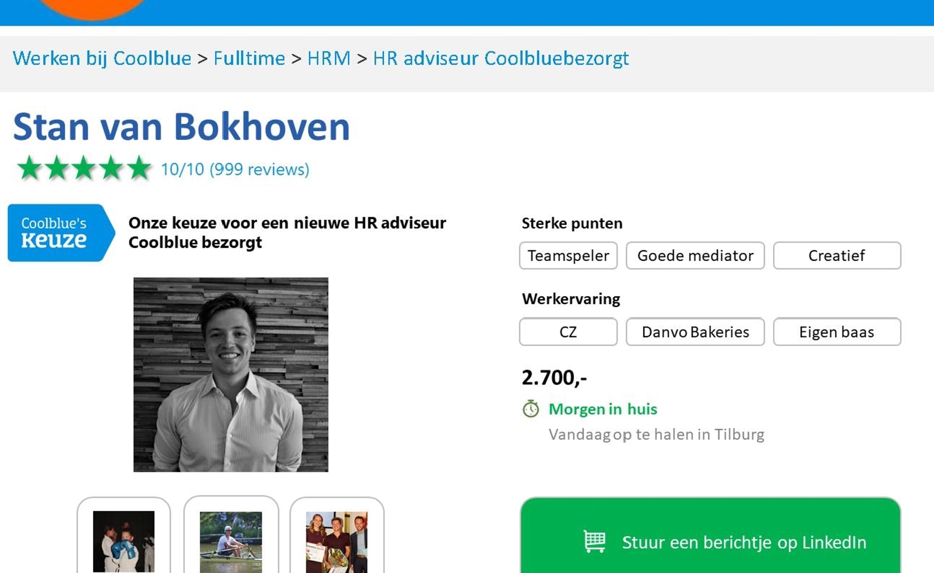 Nee, dit is geen advertentie in de krant maar de sollicitatie van Boxtelaar Stan van Bokhoven bij Coolblue.