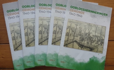 De omslagen van de vijfdelige reeks Oorlogsherinneringen Gemonde 1940-1945.