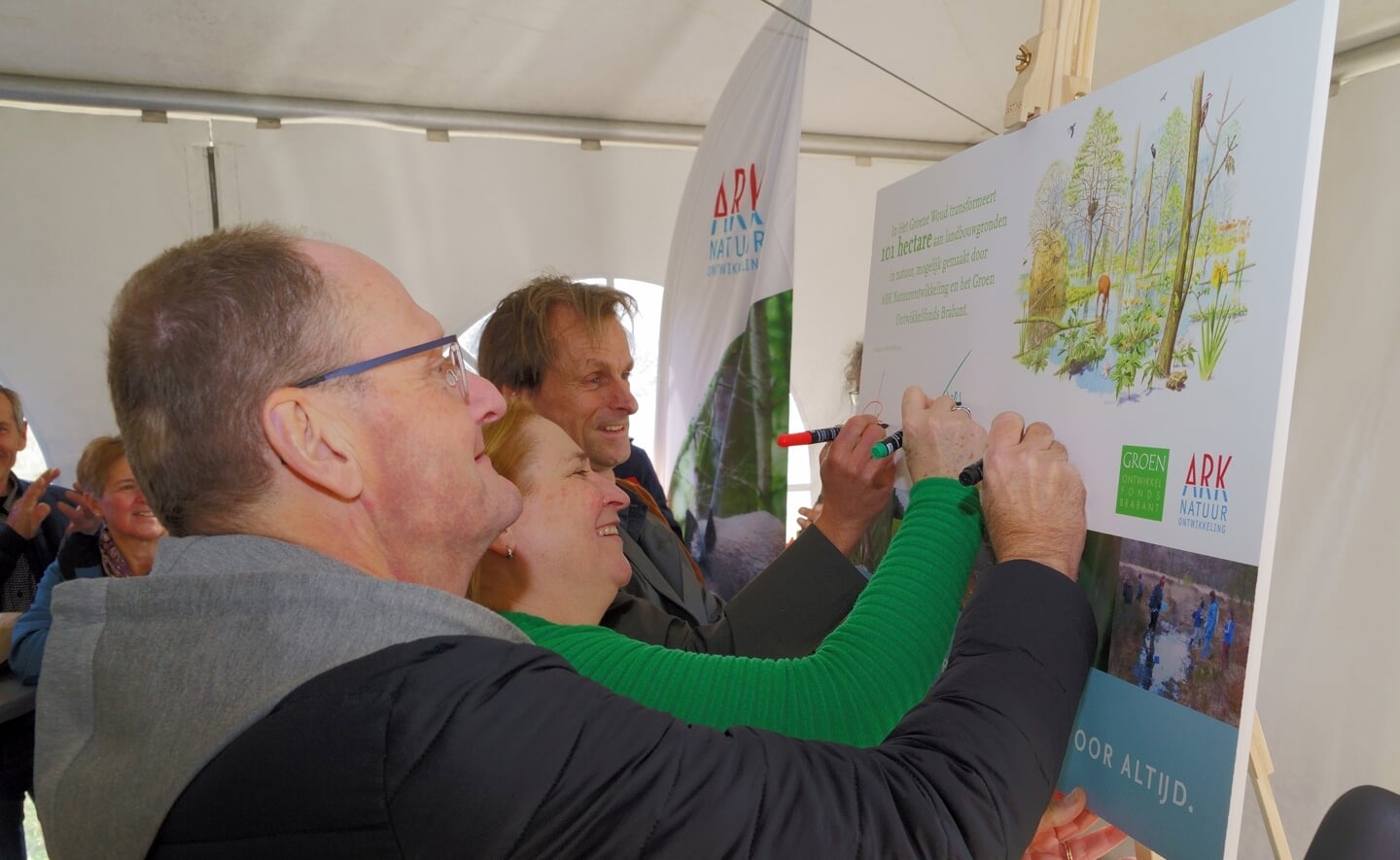 De directeuren van Ark en Groen Ontwikkelfonds Brabant zetten hun handtekeningen.
