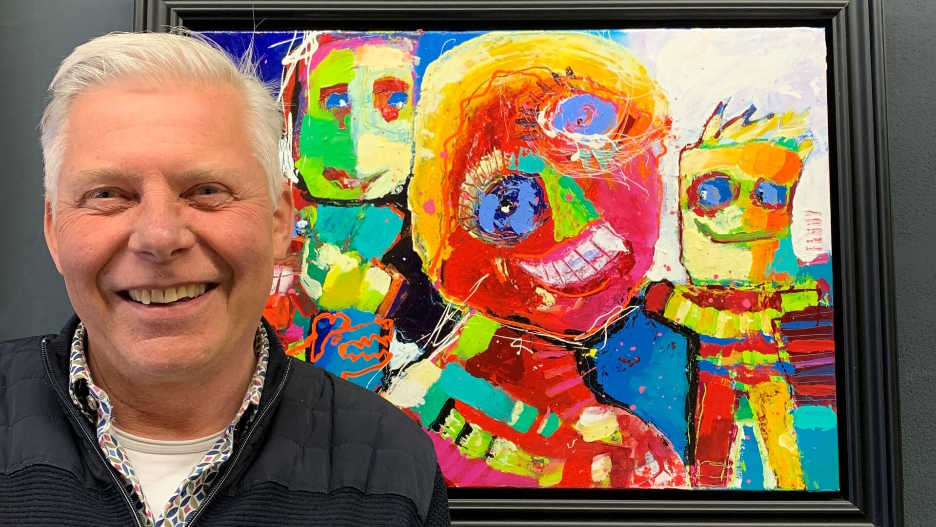 Ferdy Steger bij het schilderij Moederdag.