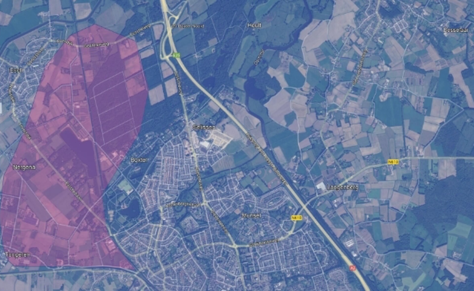 Een (ruime) benadering van het gebied waar Boxtel op zoek gaat naar plaats voor 850 tot 1.5000 woningen. (Foto: Google)