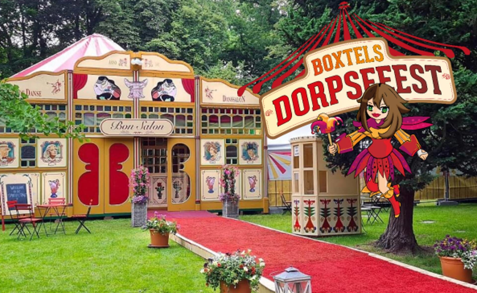 Het harlekijntje Bonnie van Boxtel is de mascotte van het Boxtels Dorpsfeest.