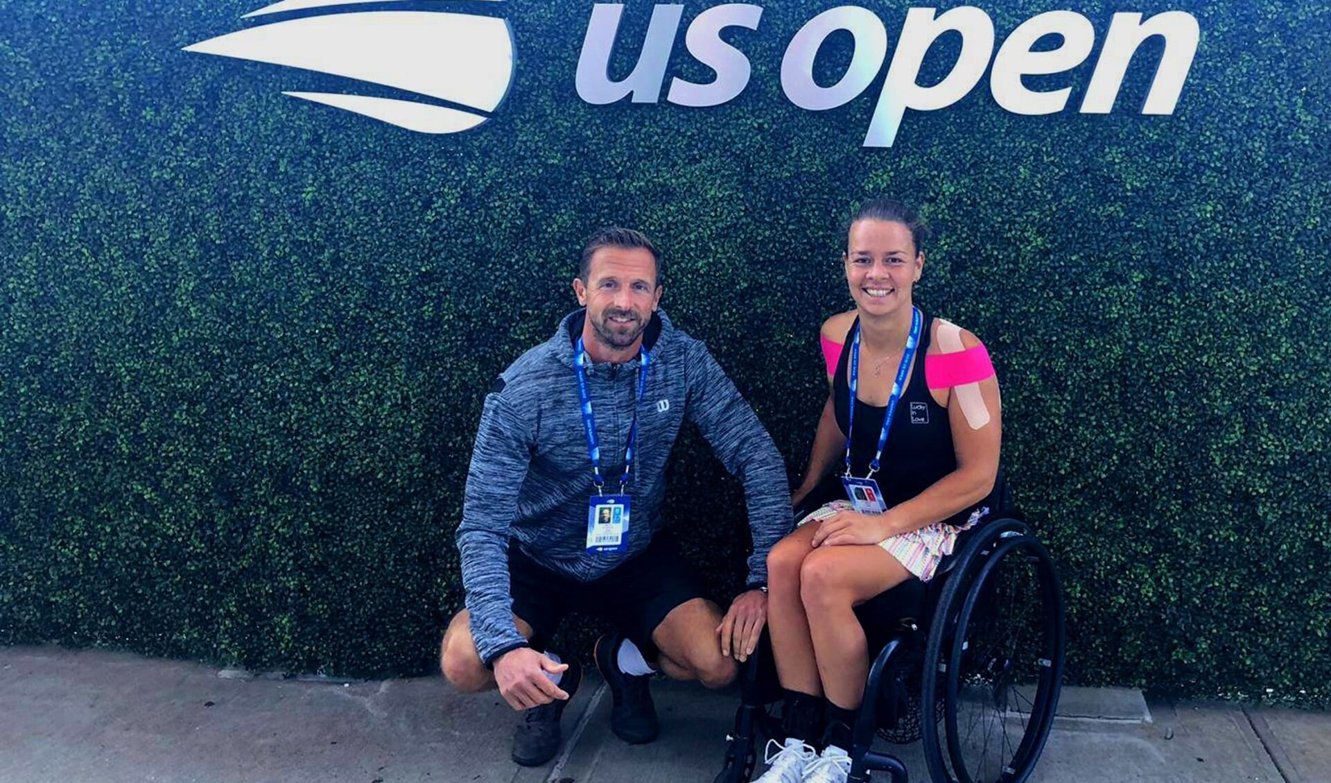 Buis met haar coach Wouter Kropman op de US Open.