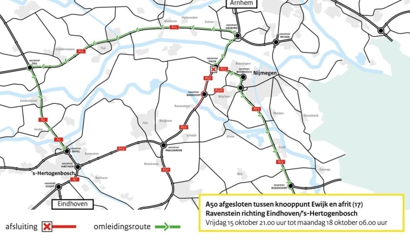 wegafsluiting tussen knooppunt Ewijk en Ravenstein