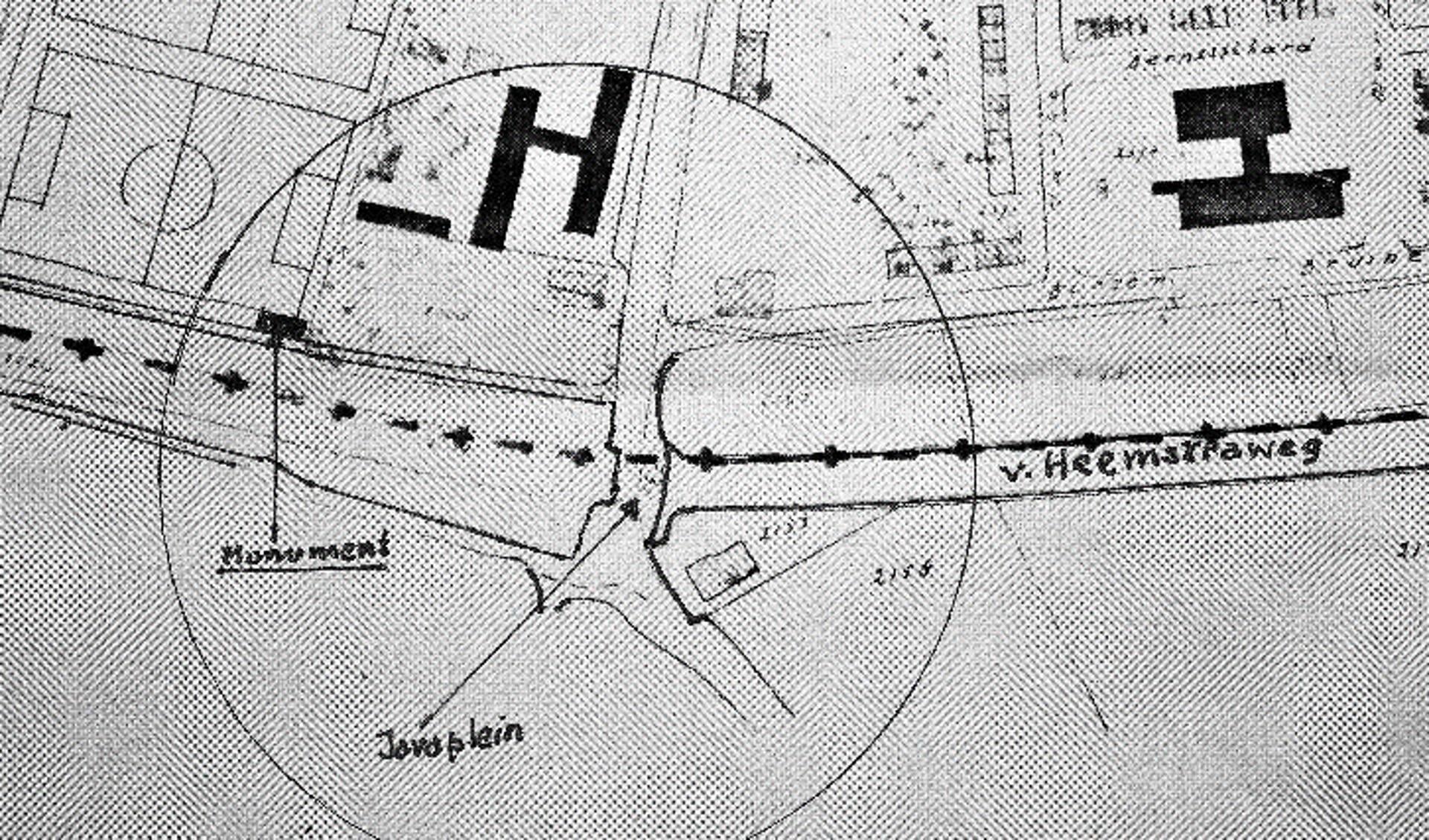 Situatieschets (1950) nabij Javaplein Druten, waar de Van Heemstraweg ophield 