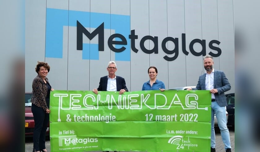 Van links naar rechts: Heske Groenendaal (algemeen directeur Metaglas), André Viets (penvoerder TechExplore24), Jeannette Verbaast (bestuurslid VNO-NCW Rivierenland) en Marcel van den Berg (Parkmanager Kellen, Latenstein, Westroijen en Medel.)