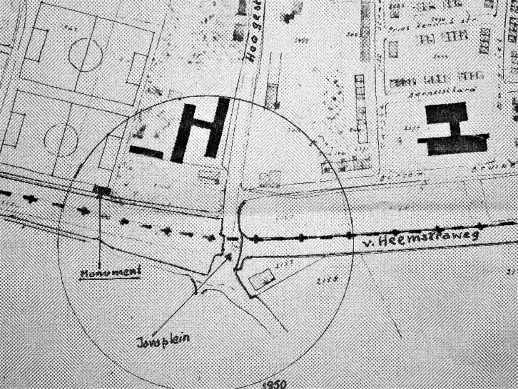 Situatieschets (1950) nabij Javaplein Druten, waar de Van Heemstraweg ophield 