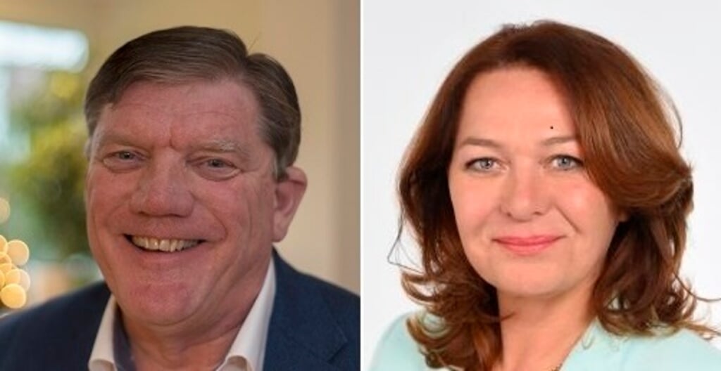 De scheidende en nieuwe voorzitter Peter Römer en Odette Perik van Ondernemend Wassenaar. Foto PR.
