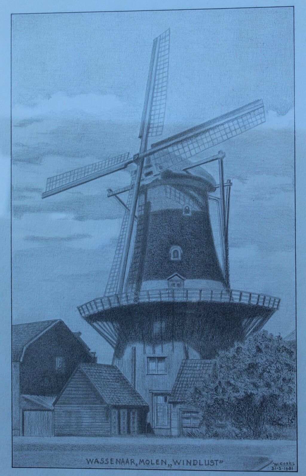 Een tekening van de molen door onze dorpsgenoot Wim Corèl.