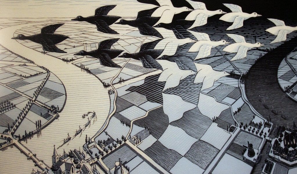 Werk van Escher, die lange tijd in Baarn woonde.