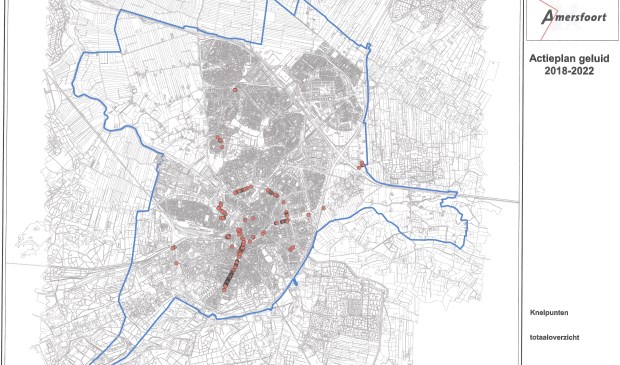 Uit het Actieplan Geluid 2018 - 2022: een plattegrond met de meest nijpende situaties.