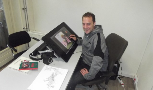 Animator en illustrator Jesse Boom gebruikt zijn beeldscherm alsof hij met papier en inkt werkt.
