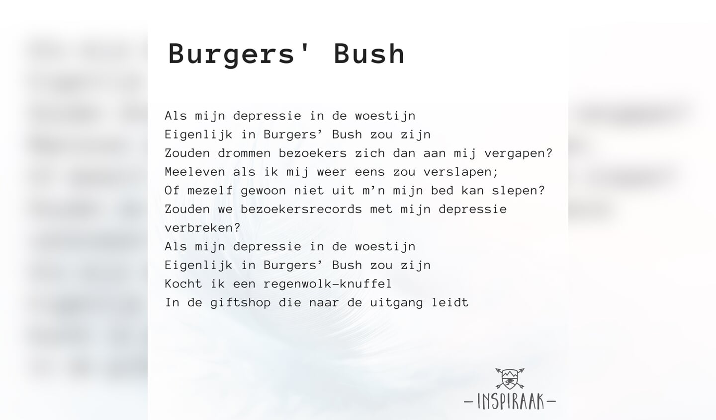 Het gedicht 'Burgers' Bush' dat in de bundel #Openup gepubliceerd is.
