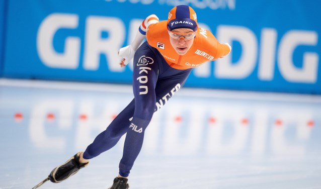 Esmee Visser op weg naar de zege op de 5.000 meter in Polen.
