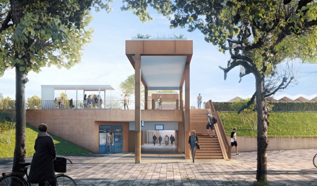 Een artist impression van de reizigerstunnel gezien vanaf het Lindenlaantje.