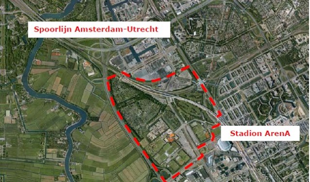Luchtfoto met contouren plangebied De Nieuwe Kern.