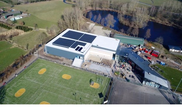 Het nieuwe sportcentrum van bovenaf gezien.