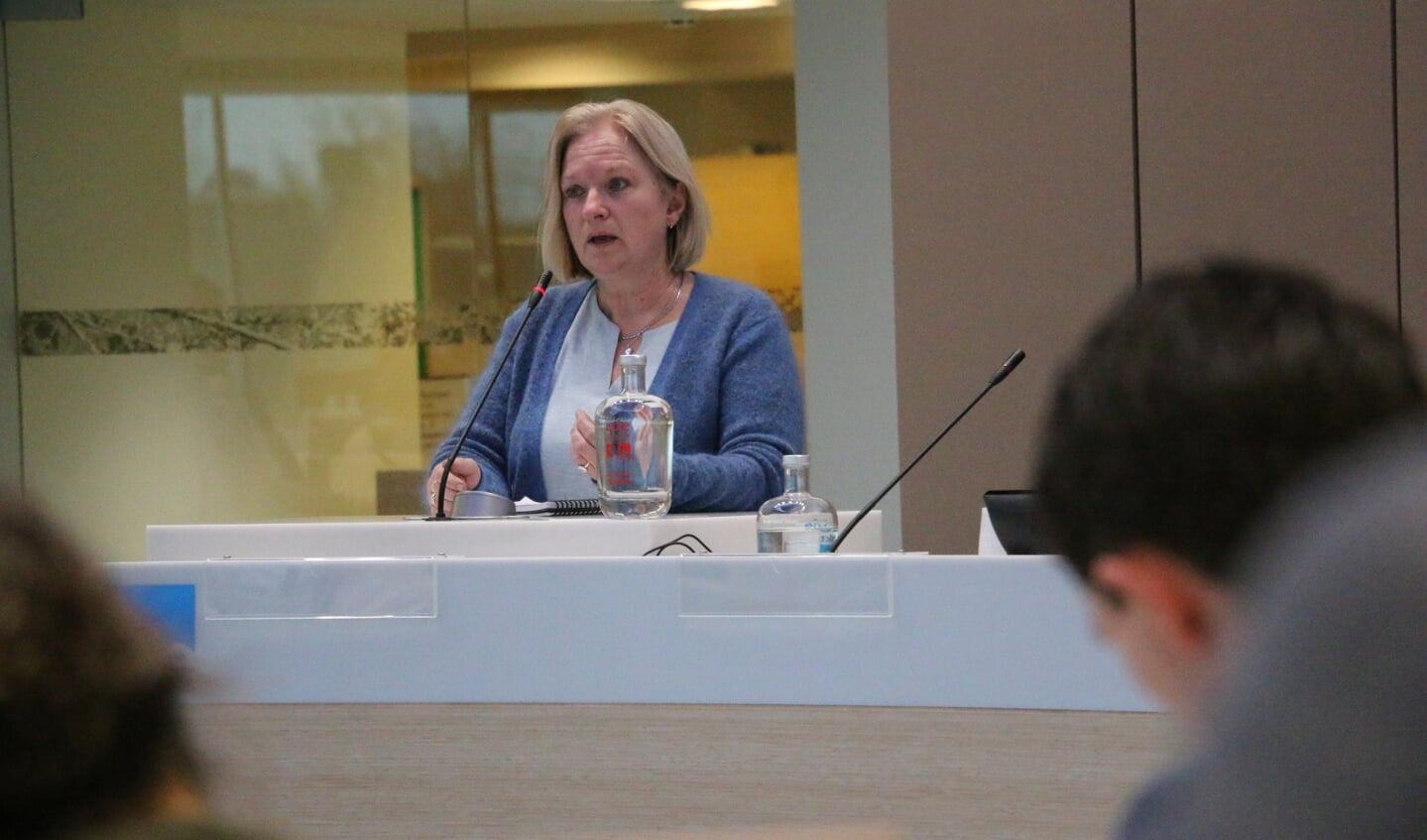 Ellen Out van GroenLinks tijdens haar betoog in de raadzaal.