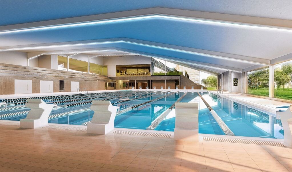 Het zwemgedeelte omvat een 50 meter wedstrijdbad met tien banen. 