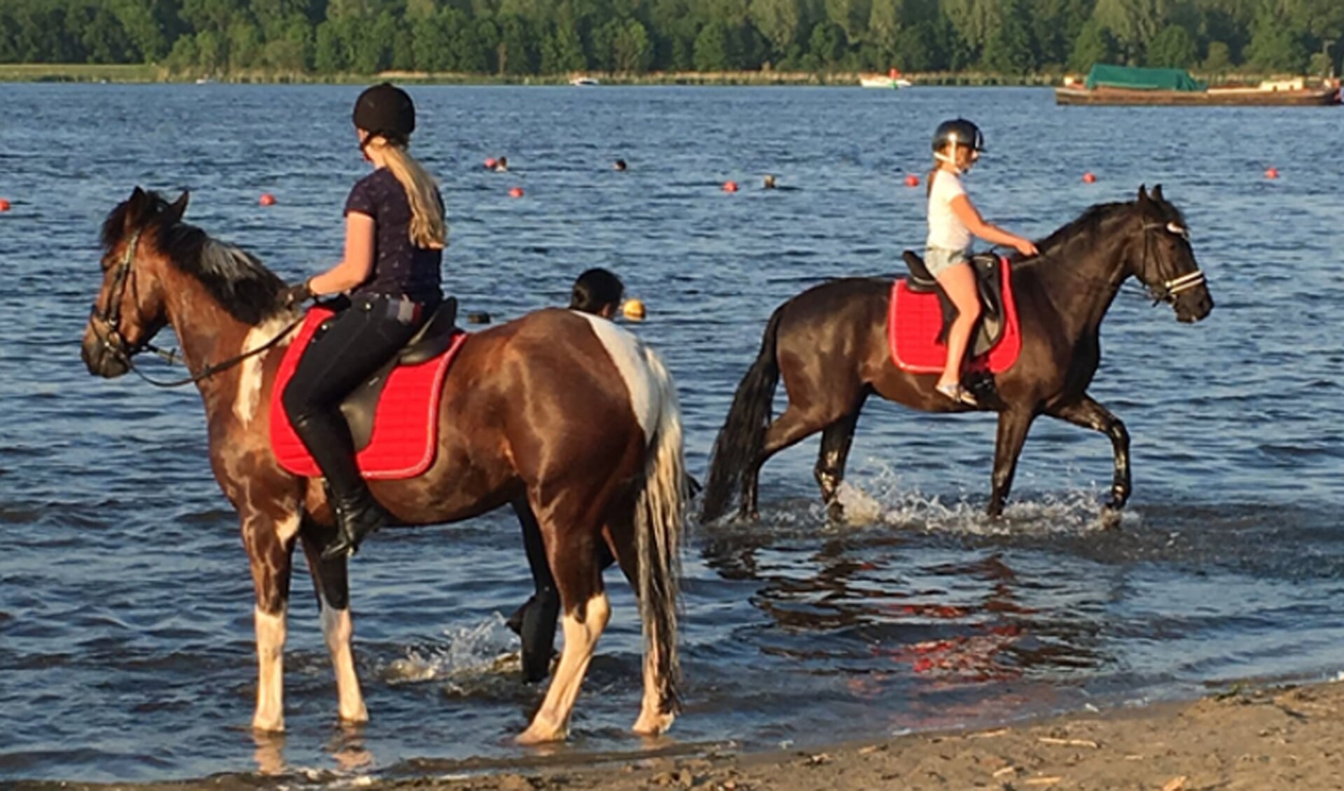 De meisjes genieten op de paardenruggen.