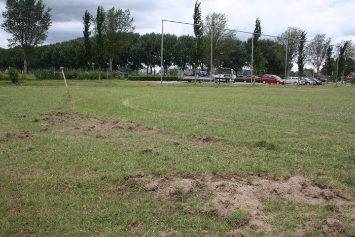 Diepe groeven in het veld laten zien hoe vandalen huis hebben gehouden.