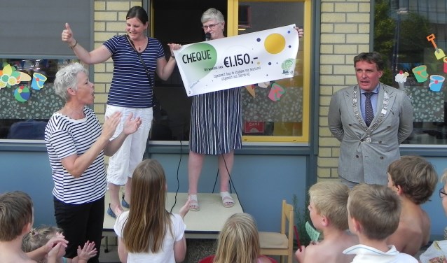 Anita en Marian van kinderboerderij Dier en Wij zijn bijzonder blij met het geld dat de kinderen van Beurthonk hen schenken.