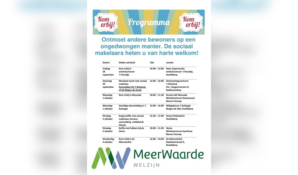 Programma Kom erbij in Haarlemmermeer