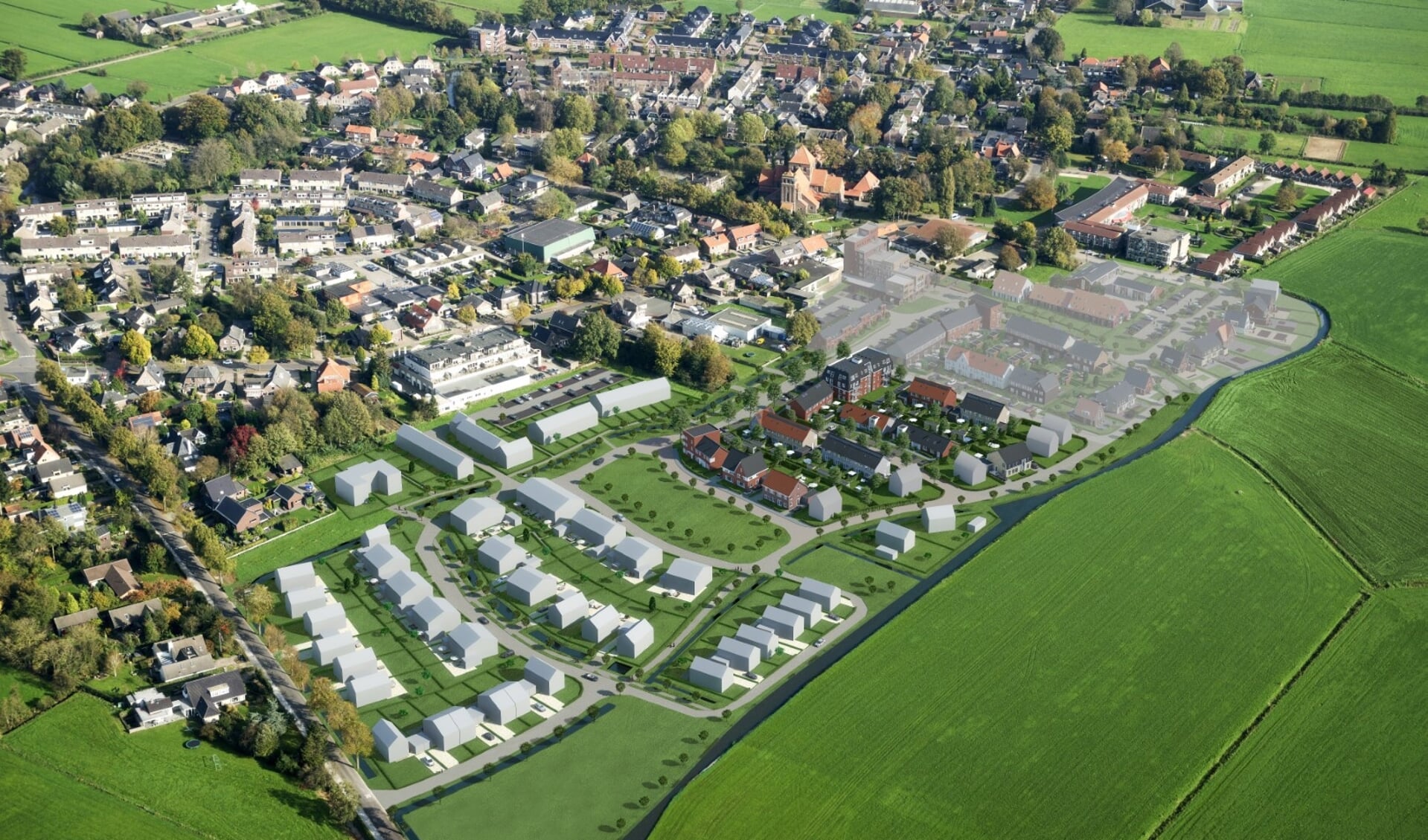 Deze impressie geeft weer hoe de nieuwe buurt er zal komen uit te zien. De velden 4 en 5 worden nu ingevuld.