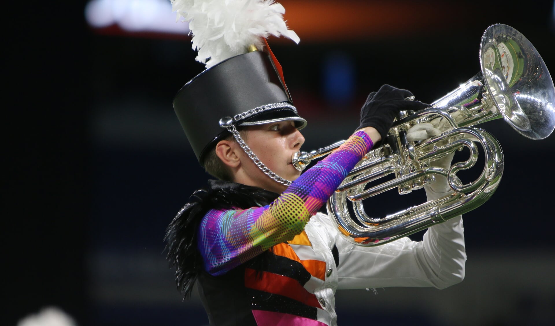 Evan Jaarsveld in actie tijdens de Drum Corps International Championships, deze zomer in Amerika.