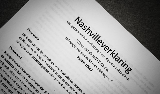 ILLUSTRATIEF - De Nashvilleverklaring waarin homoseksualiteit en transgenderisme expliciet afgewezen. ANP ROB ENGELAAR