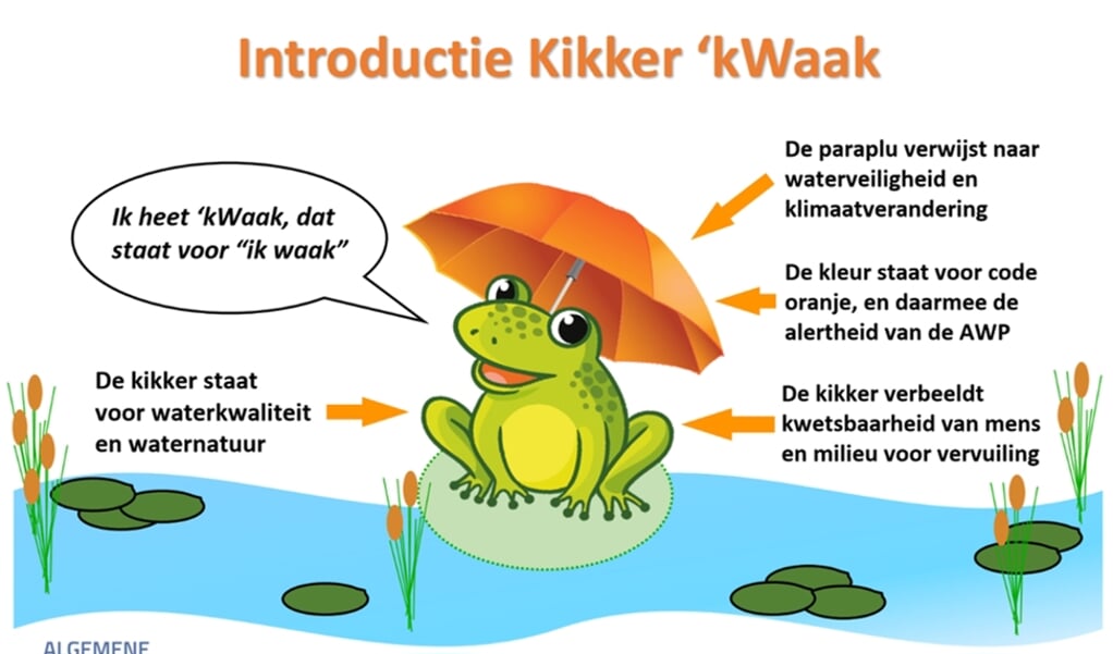 Kikker ‘kWaak is het campagnebeeld van ‘AWP niet politiek wel deskundig’ voor de waterschapsverkiezingen.
