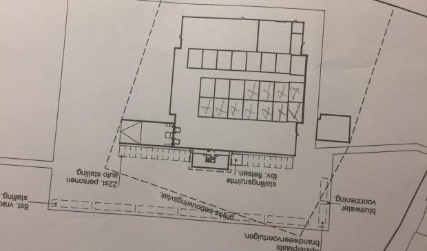 Plattegrond met 21 cellen waarvan 14 voor eigen oogst (kruisjes)