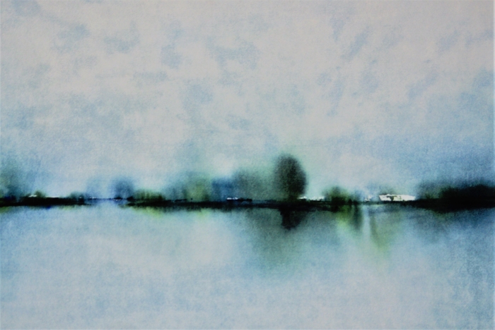 Een aquarel van een landschap van Hans van der Linden uit Ede.