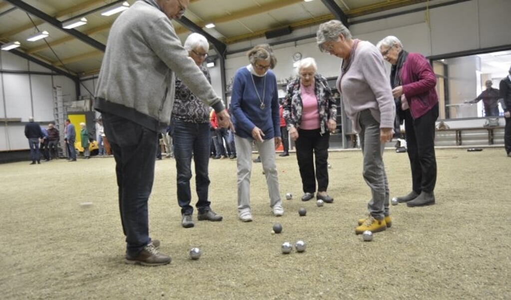 Leden van Wijks in de Wijk waren te gast bij de jeu de boulesclub Les Sabots. Na de nodige aanwijzingen ging men zelf aan de slag. (Foto: Pieter Vane)