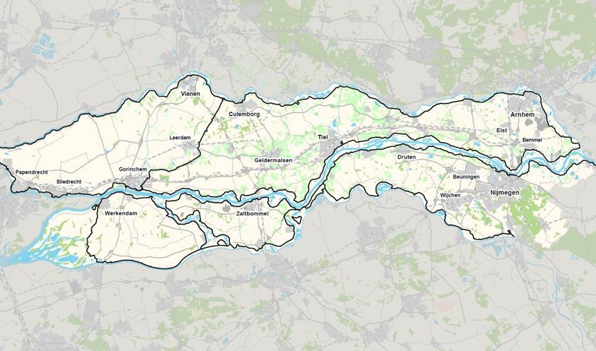 Een overzicht van de rivierdijken in beheer van Waterschap Rivierenland.