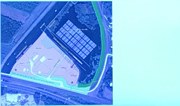Situatieschets van bedrijventerrein met boven gepland zonnepark
