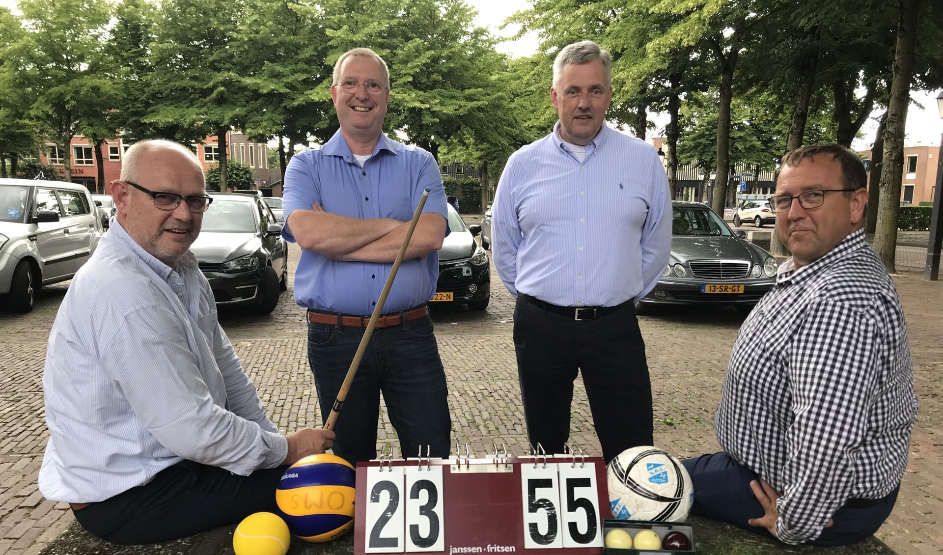 De Puttense Sport Federatie bij de oprichting in 2018 (vlnr): Geert Hoogerduijn (secretaris), Albert de Bruin (algemeen lid), Harm Baarslag (voorzitter) en Gert Timmer (penningmeester).