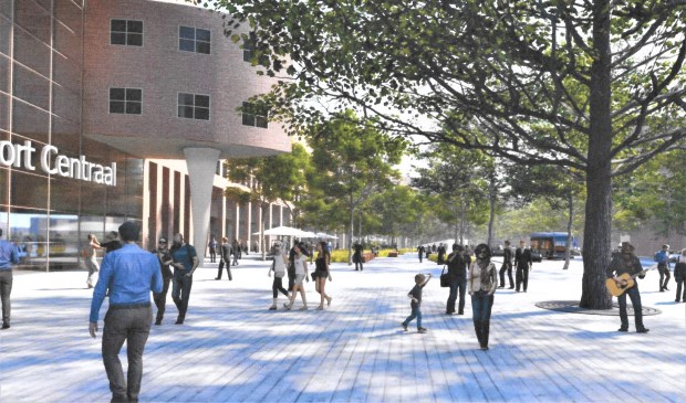 Een artist impression van het nieuwe Stationsplein.