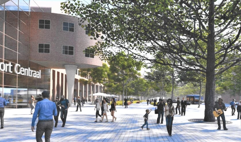 Een artist impression van het nieuwe Stationsplein.