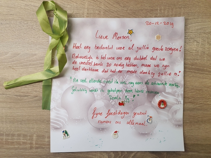 Kerstkaart van Voedselbankklanten in Leusden voor de Vrijwilligers