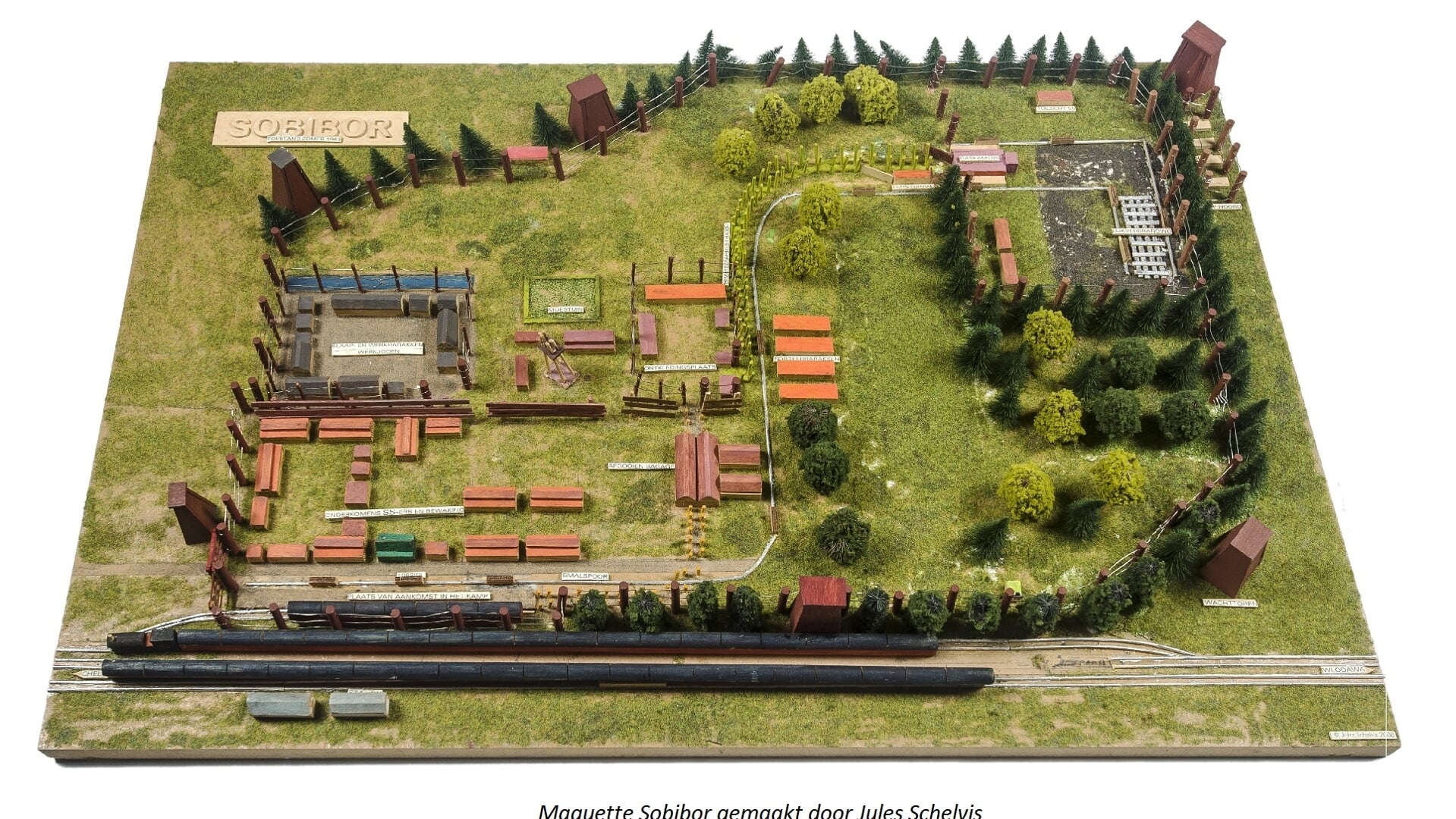 Een maquette van vernietigingskamp Sobibor.