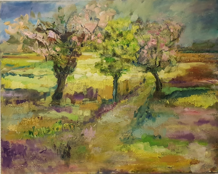 Landschap door Anne-Job Clements. Techniek: Acryl en olie