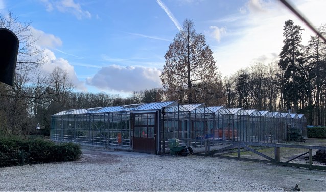 Het kassencomplex in de parktuin van Paleis Soestdijk.