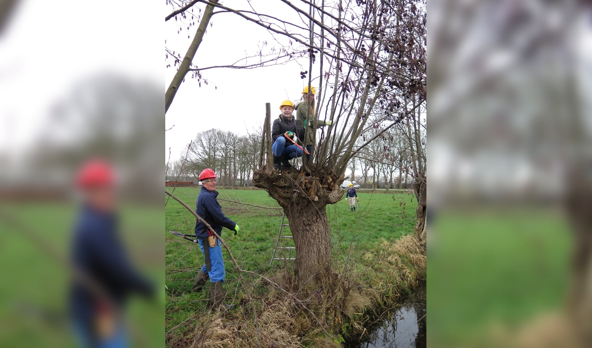 Scholieren knotten onder begeleiding van ervaren knotters