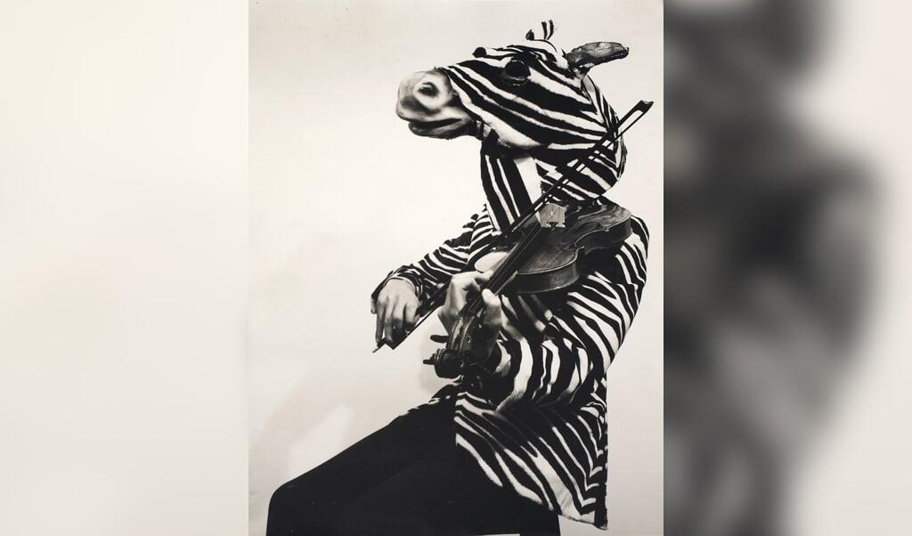 Kati Horna; surrealistische kunstenaar Pedro Friedeberg vermomd als zebra, 1968