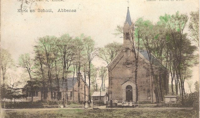 Abbenes, Hoofdvaart, kerk en school, 1906.
